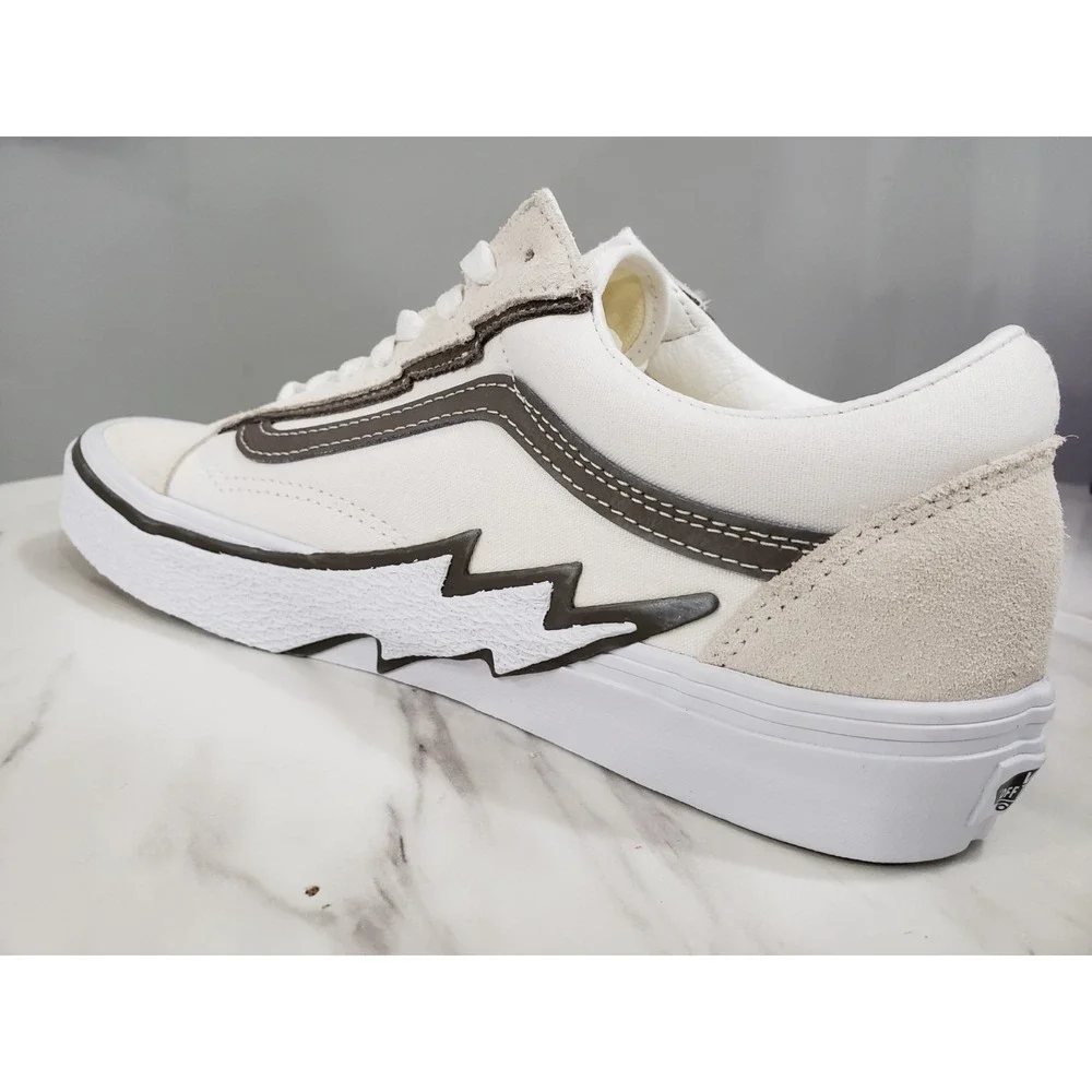 NO BOX -‎ VANS Old Skool Bolt Suede Canvas White & Gray Olive Gum / Men's Size 9